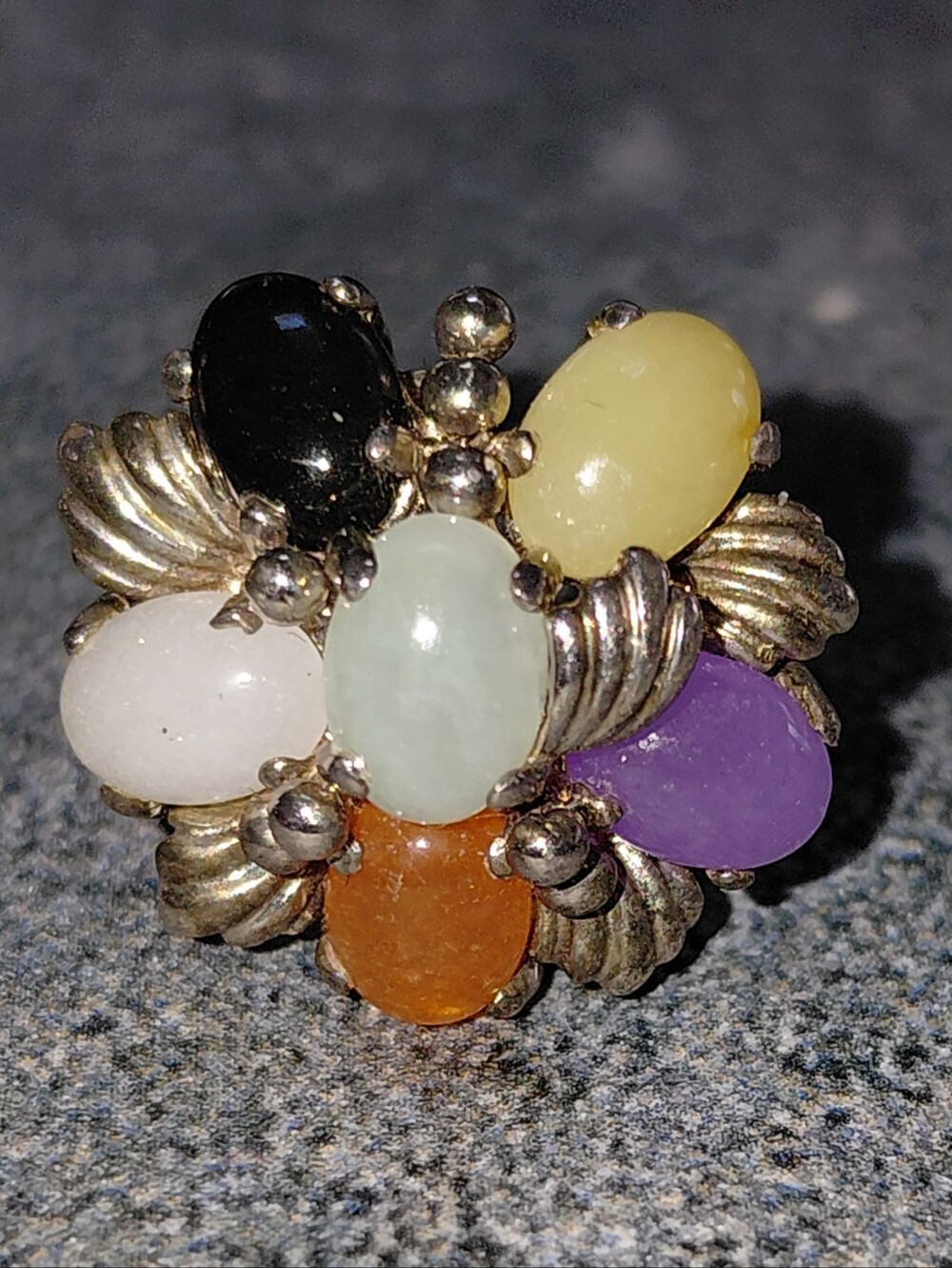 Multi Colored Jade Stone - Silver Ring Sz6 Vintage Emporio Armani Stamped